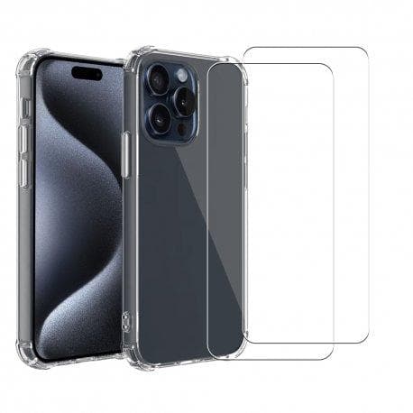 Hülle iPhone 15 Pro und 2 schutzfolien - TPU - Transparent