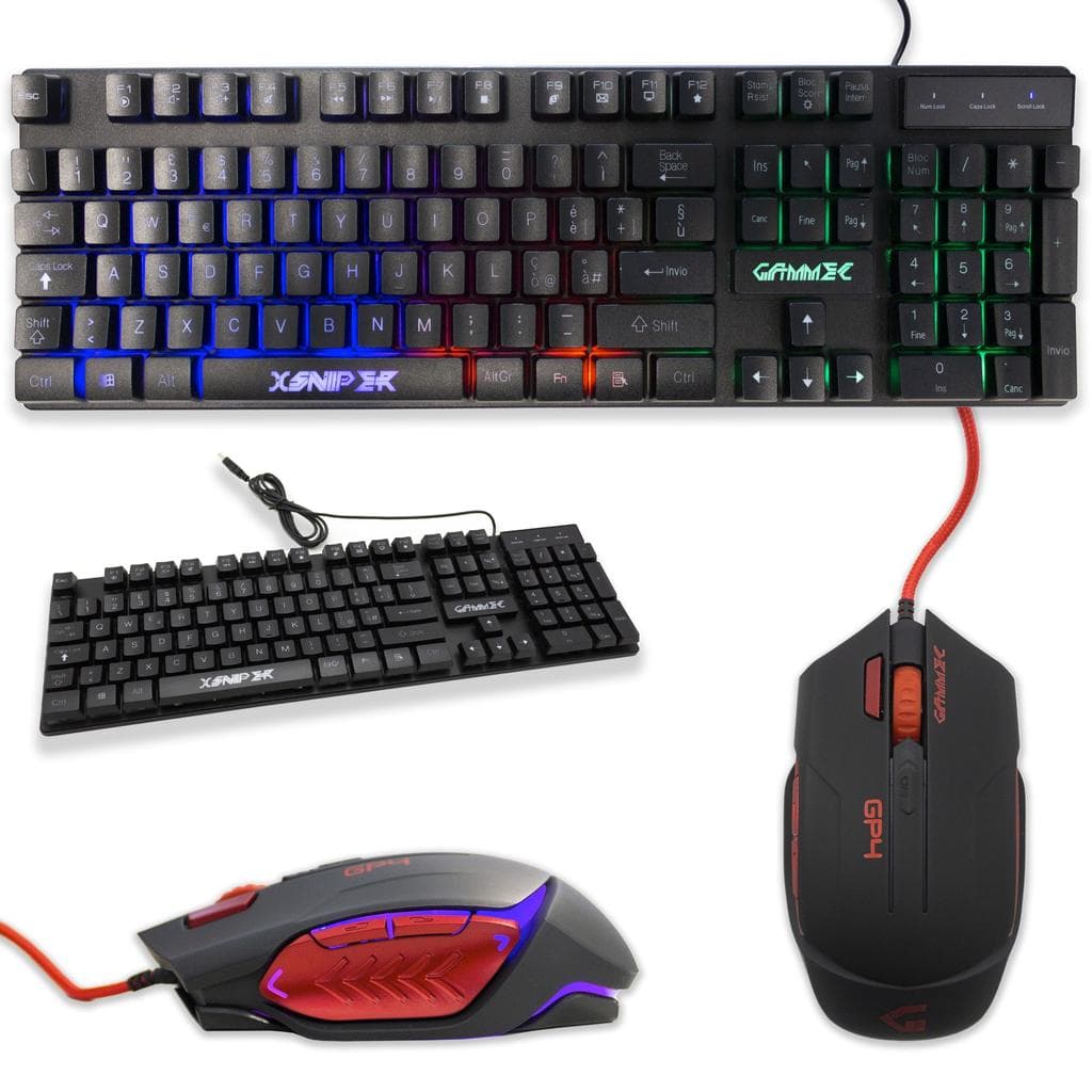 Cortek Tastatur QWERTY Italienisch mit Hintergrundbeleuchtung XSniper + GP4 Kit Mouse and Keyboard