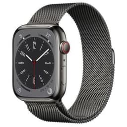 Apple Watch Series 8 (2022) GPS + Cellular 41 mm - Rostfreier Stahl Silber - Milanaise Armband Schwarz