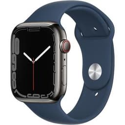 Apple Watch (Series 7) 2021 GPS 45 mm - Rostfreier Stahl Schwarz - Sportarmband Blau
