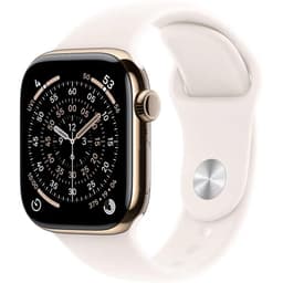 Apple Watch (2025) GPS + Cellular 42 mm - Titan Gold - Sportarmband Weiß