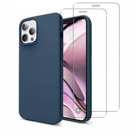 Hülle iPhone 12/iPhone 12 Pro und 2 schutzfolien - Silikon - Marineblau