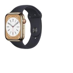 Apple Watch Series 8 (2022) GPS + Cellular 45 mm - Rostfreier Stahl Gold - Sportarmband Schwarz