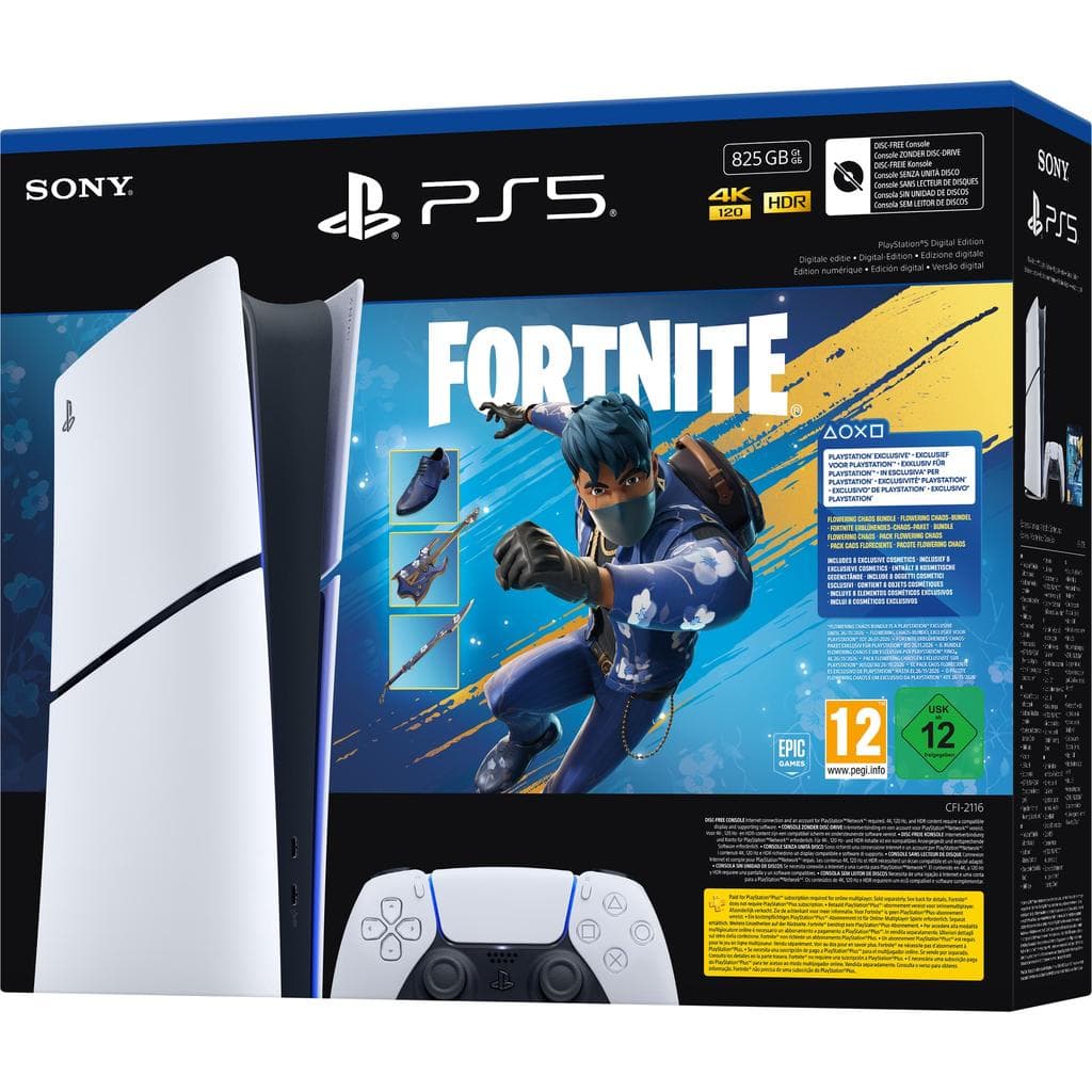 PlayStation 5 Slim Digital 825GB - Weiß + Fortnite Flowering Chaos Bundle