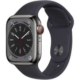 Apple Watch Series 8 (2022) GPS + Cellular 41 mm - Rostfreier Stahl Silber - Sportarmband Schwarz