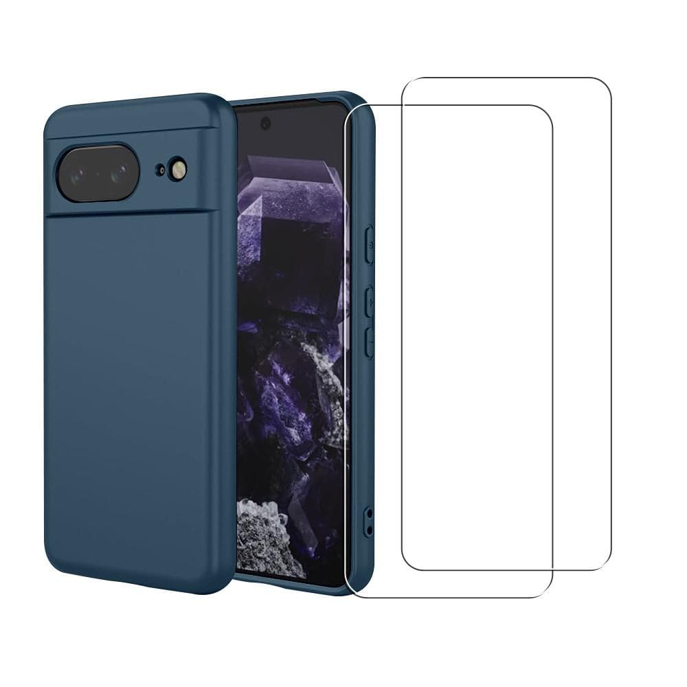 Hülle Google Pixel 8 und 2 schutzfolien - Silikon - Blau