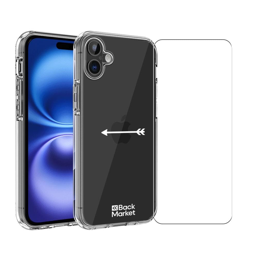 Back Market Hülle iPhone 16 Plus und schutzfolie - 60 % Recycelter Kunststoff - Transparent