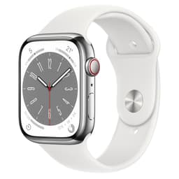 Apple Watch Series 8 (2022) GPS + Cellular 45 mm - Stainless steel Silver - Sport band White