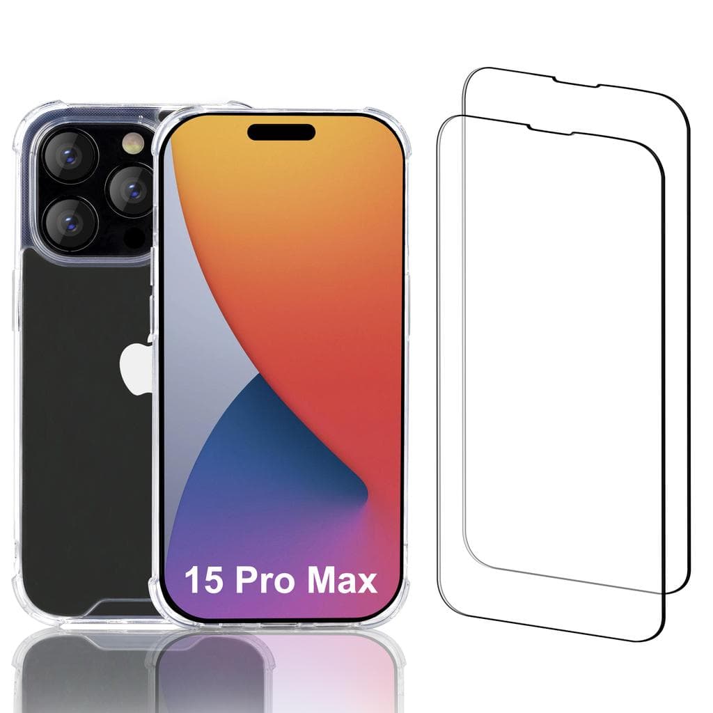 Case iPhone 15 Pro Max and 2 protective screens - Recycled plastic - Transparent