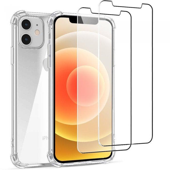 Case iPhone 12 mini and 2 protective screens - TPU - Transparent