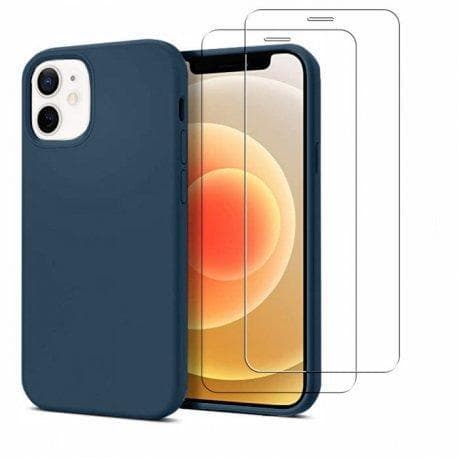 Case iPhone 12 mini and 2 protective screens - Silicone - Blue