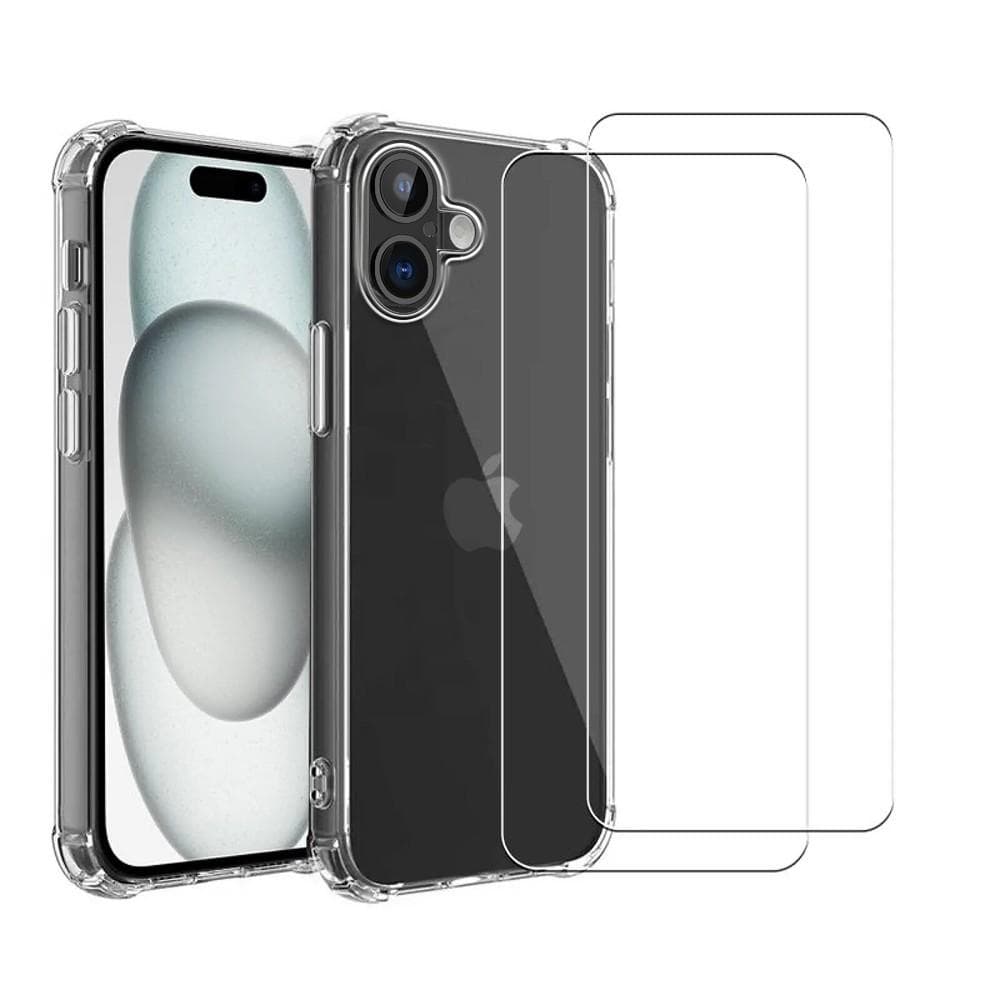 Case iPhone 16 and 2 protective screens - TPU - Transparent
