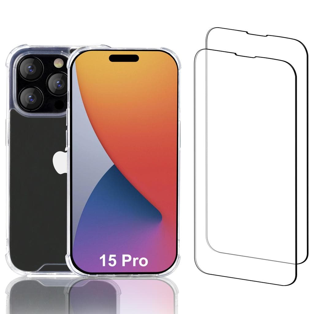 Case iPhone 15 Pro and 2 protective screens - Recycled plastic - Transparent
