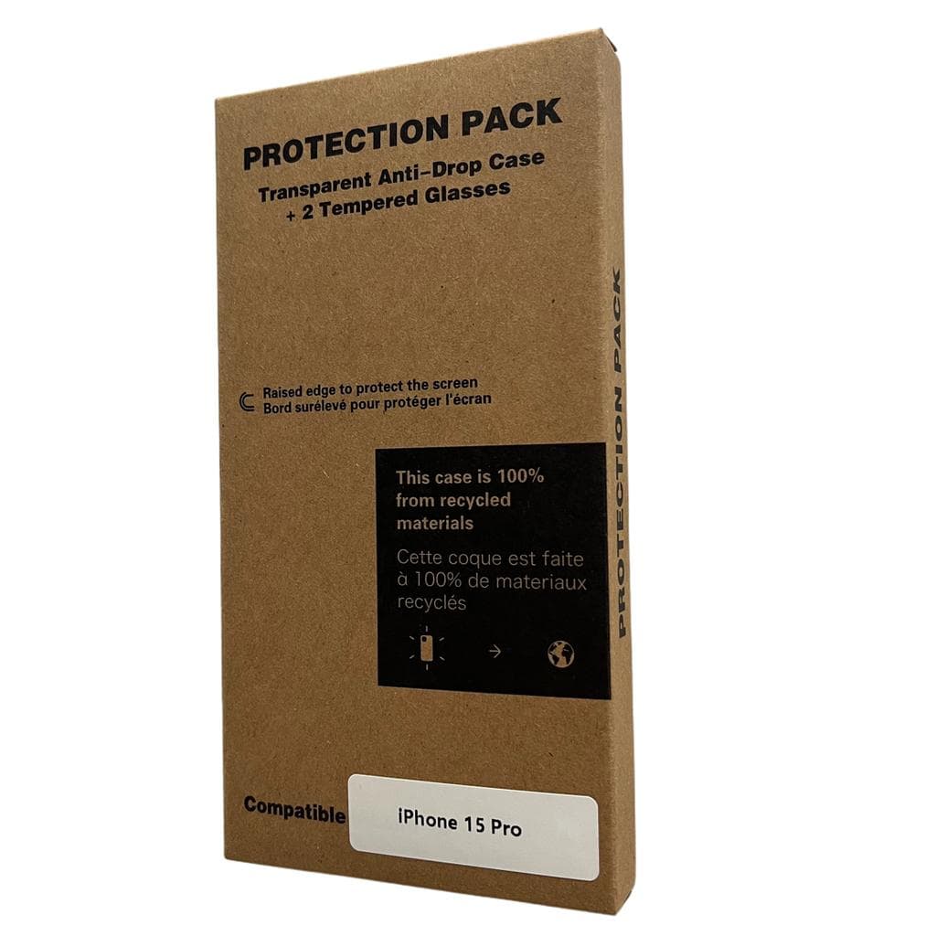 Case iPhone 15 Pro and 2 protective screens - Recycled plastic - Transparent