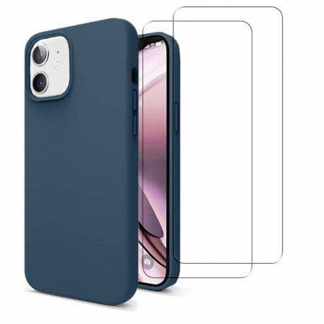 Case iPhone 11 and 2 protective screens - Silicone - Blue