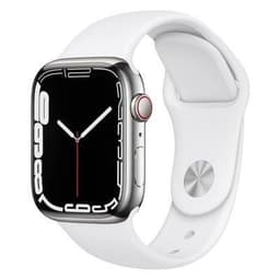 Apple Watch Series 7 (2021) GPS + Cellular 45 mm - Stainless steel Silver - Sport band White