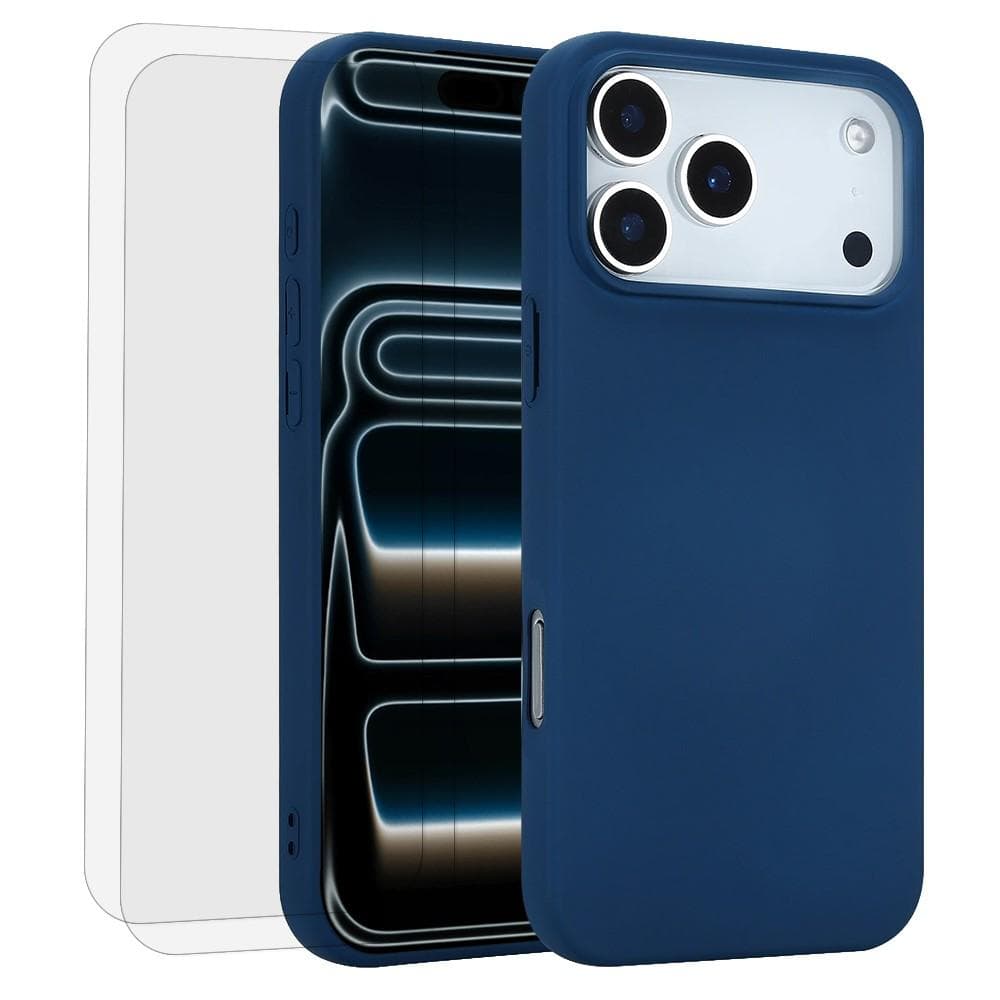 Case iPhone 17 Pro and 2 protective screens - Silicone - Blue