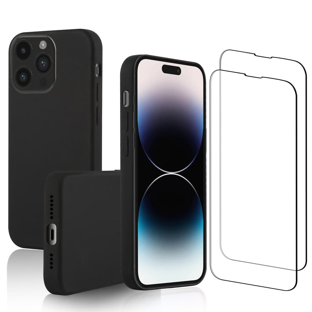 Case iPhone 15 Pro Max and 2 protective screens - Silicone - Black