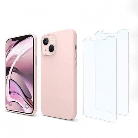 Case iPhone 13 and 2 protective screens - Silicone - Pink