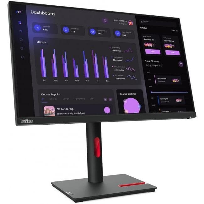 60-inch Lenovo ThinkVision T24i-30 1920 x 1080 LED Monitor Black