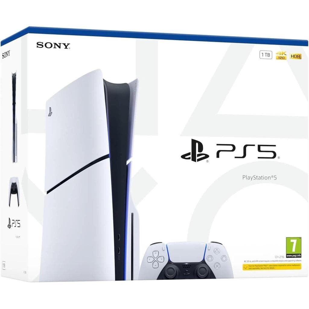 PlayStation 5 1000GB - White Sony PS5 Disc Edition 1TB Console 4K Gaming Ultra HD Blu-Ray Wi-Fi + No