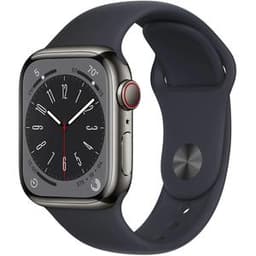 Apple Watch Series 8 (2022) GPS + Cellular 41 mm - Stainless steel Silver - Sport band Black