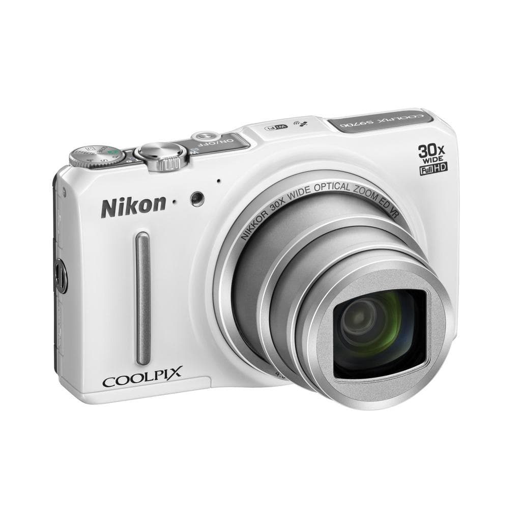 Compact - Nikon CoolPix S9600 - White + Nikon Nikkor 22X Wide optical zoom 25-300mm f/3.4-6.3 ED VR