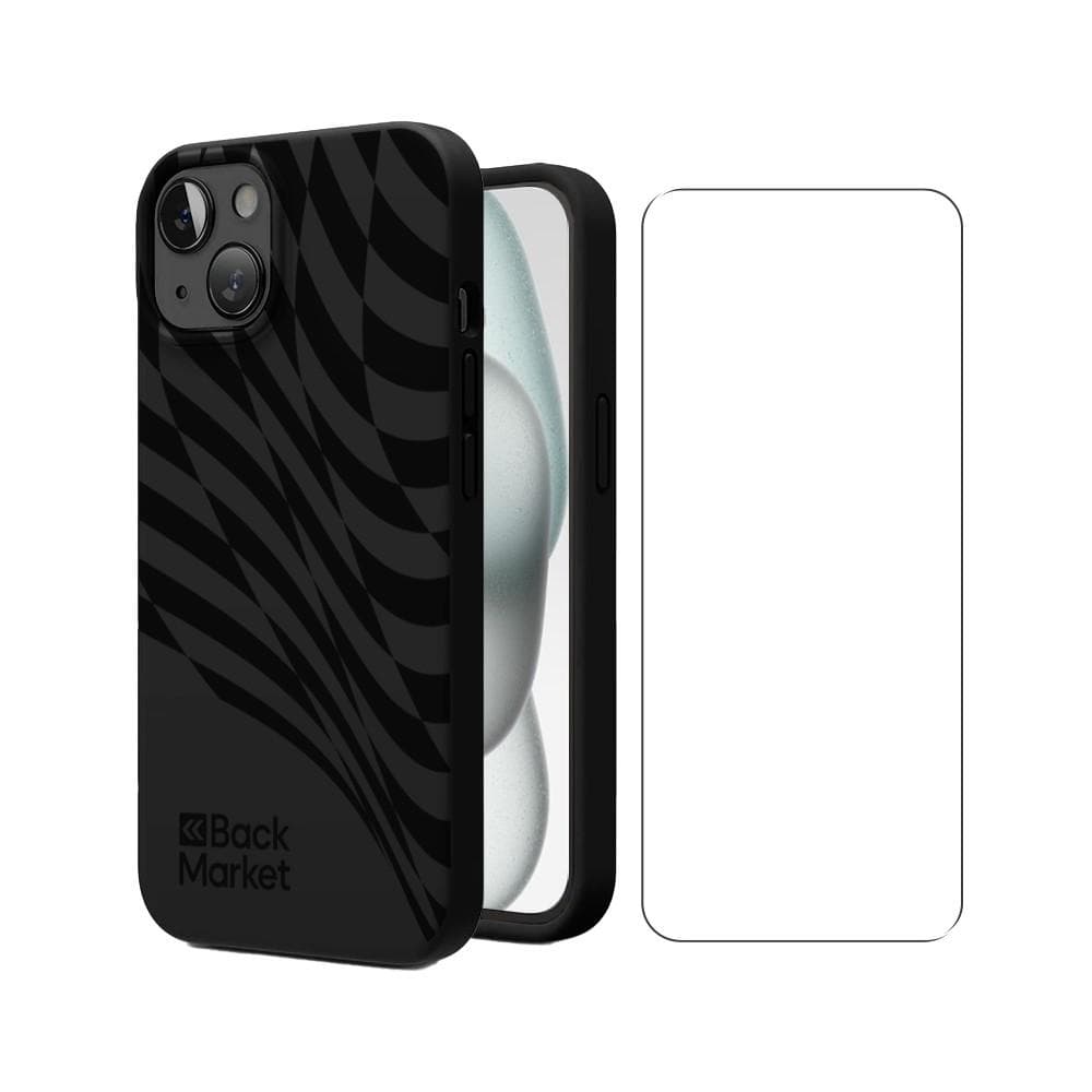 Back Market Case iPhone 15 and protective screen - 100% Biodegradable - Black Wave
