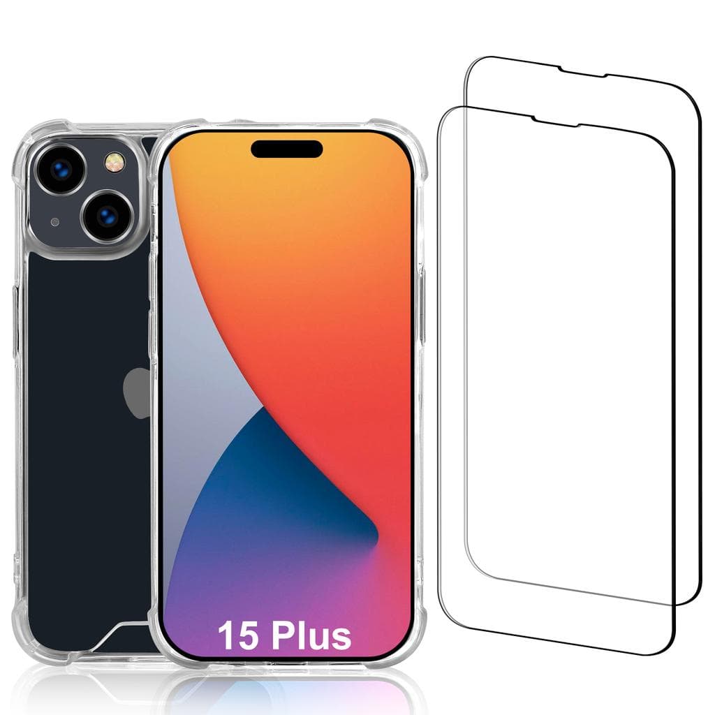 Case iPhone 15 Plus and 2 protective screens - Recycled plastic - Transparent