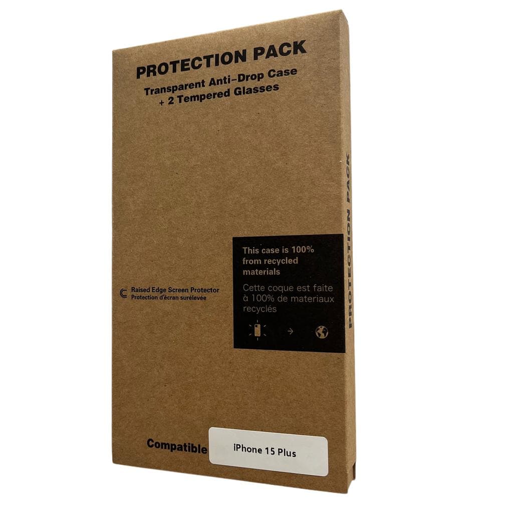 Case iPhone 15 Plus and 2 protective screens - Recycled plastic - Transparent