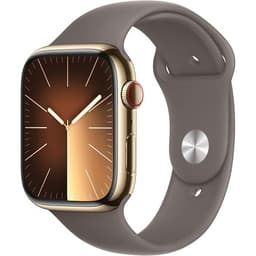 Apple Watch Series 9 (2023) GPS + Cellular 41 mm - Stainless steel Gold - Sport band Brown
