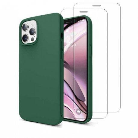 Case iPhone 12/iPhone 12 Pro and 2 protective screens - Silicone - Green