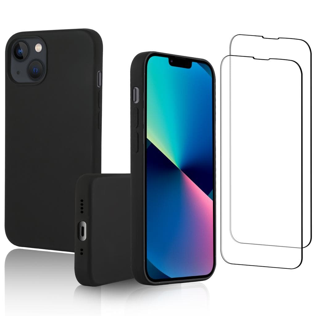 iPhone 13 mini case and 2 protective screens - Silicone - Black