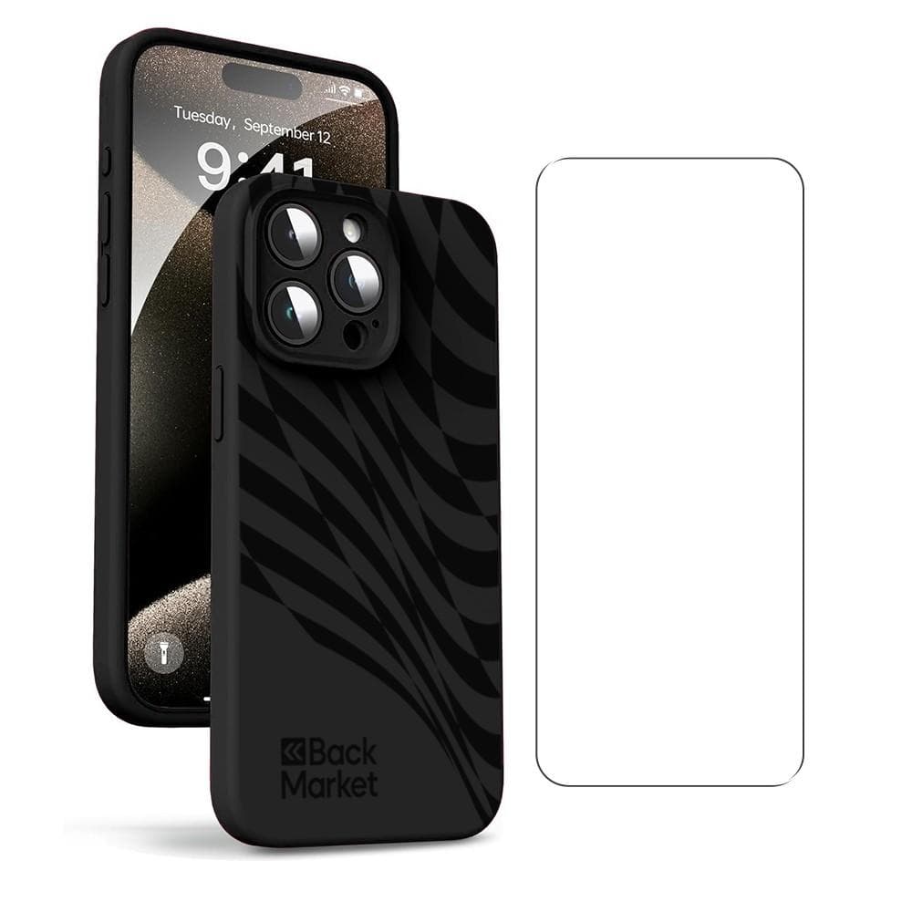 Back Market Case iPhone 15 Pro Max and protective screen - 100% Biodegradable - Black Wave