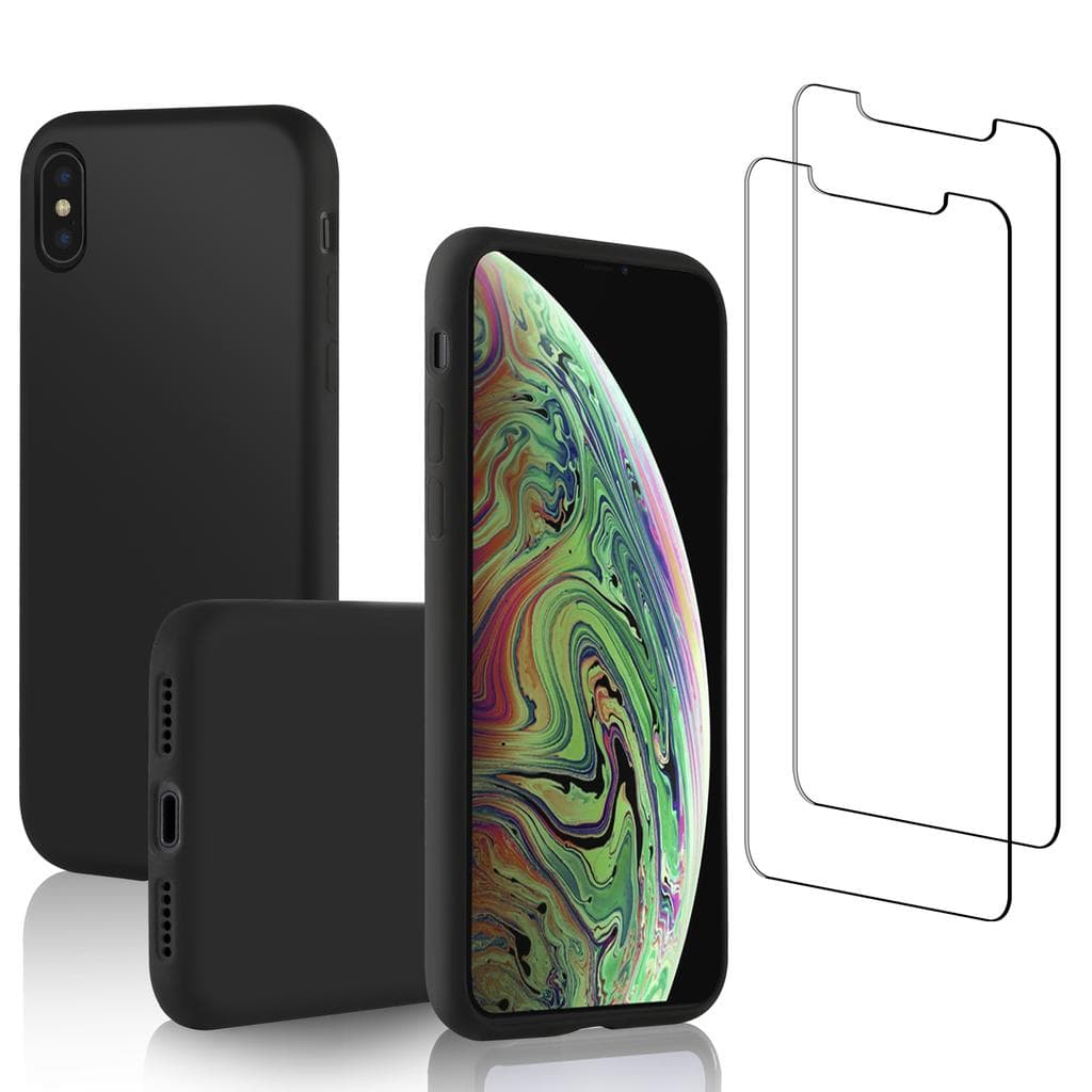 iPhone X/iPhone XS case and 2 protective screens - Silicone - Black