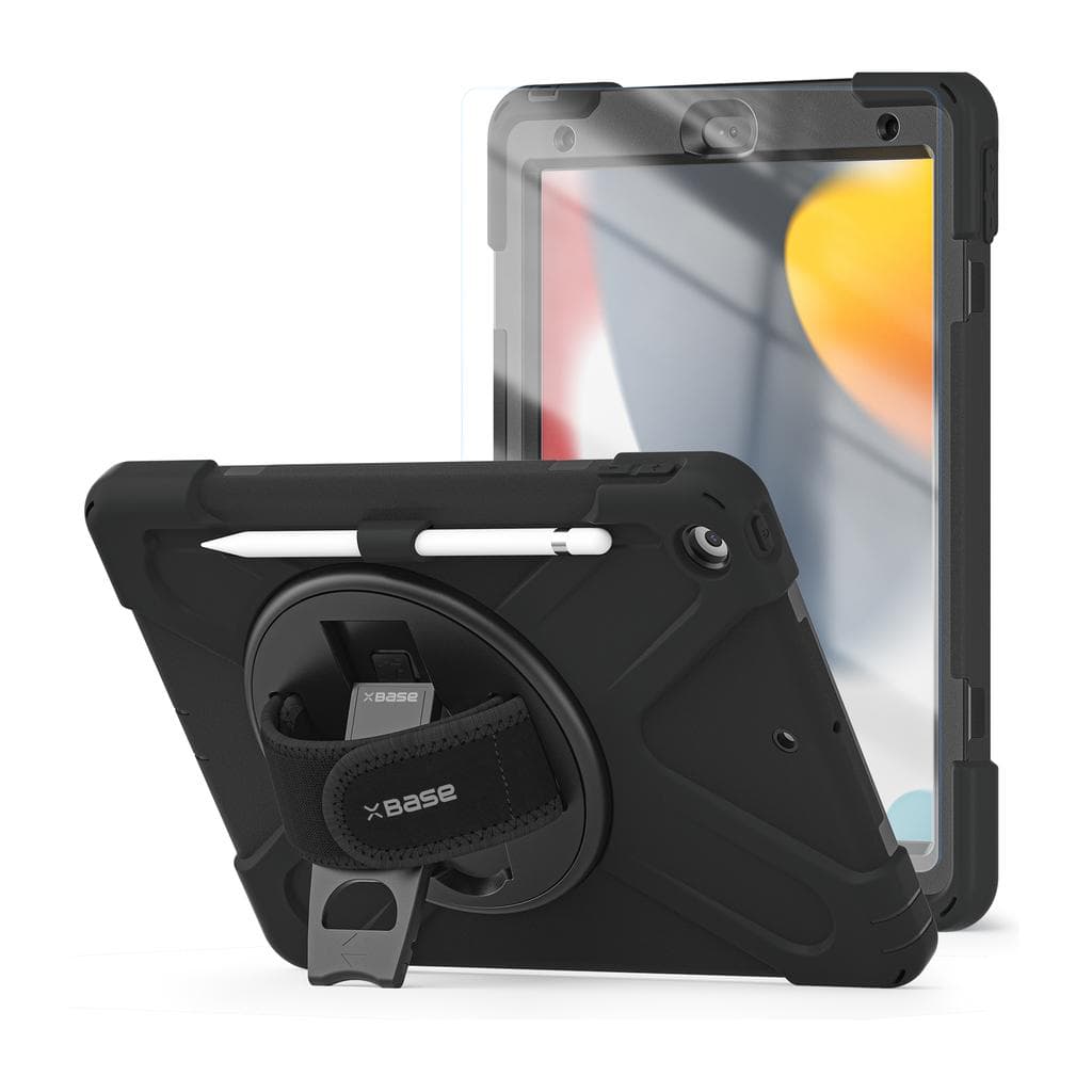 Heavy Duty Case for iPad 10.2 (Gen 7,8,9) w/ Hand Strap, Shoulder Strap & Kickstand
