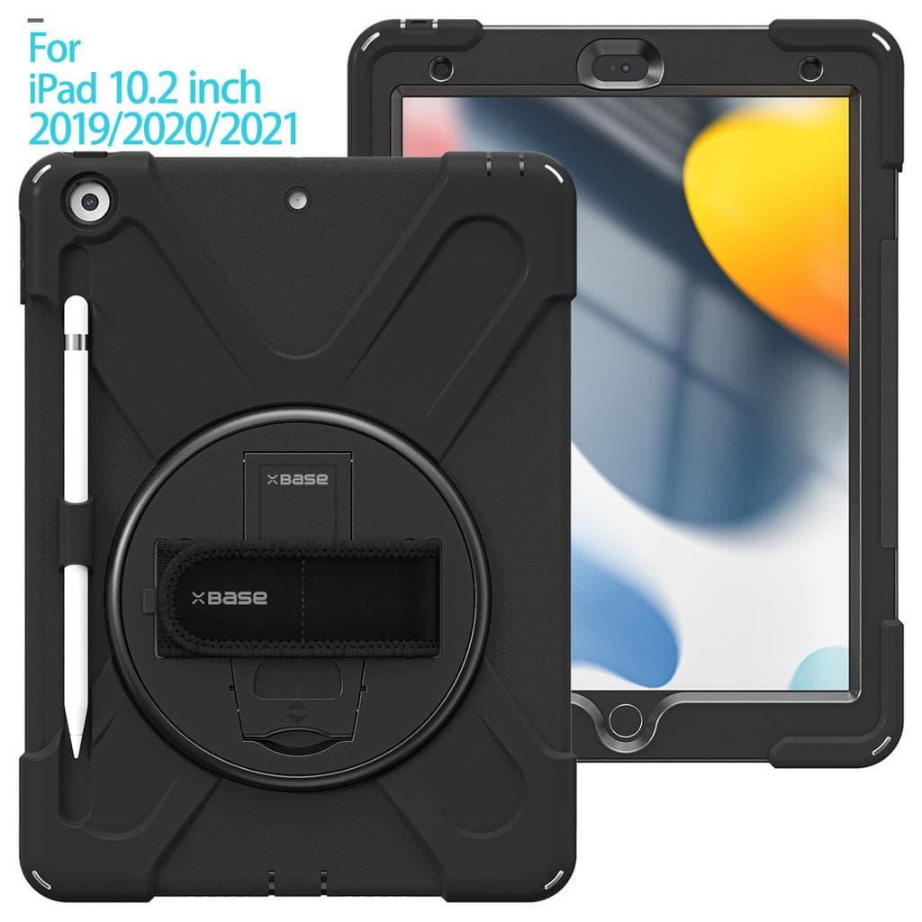 Heavy Duty Case for iPad 10.2 (Gen 7,8,9) w/ Hand Strap, Shoulder Strap & Kickstand