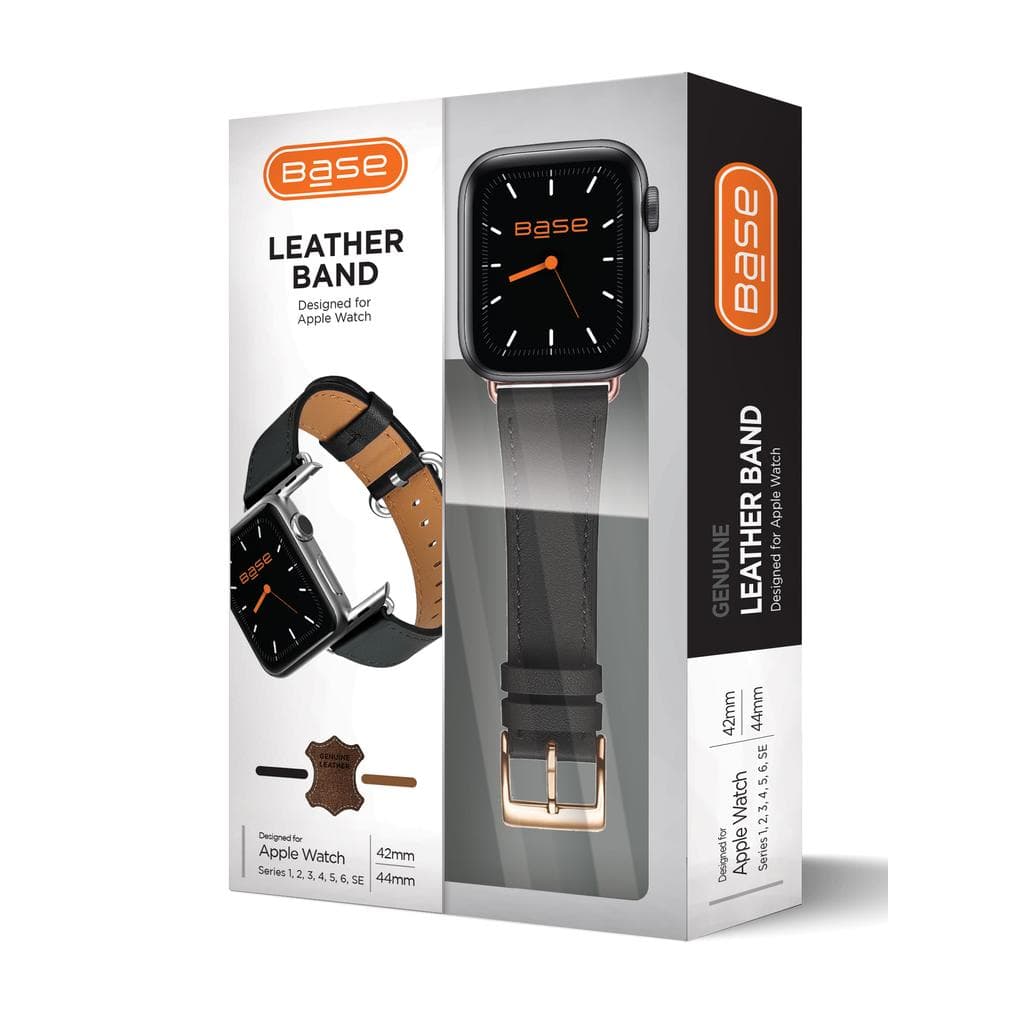 Full-Grain Leather Watch Band for Apple Series 1/2/3/4/5/6/7/SE - Large (42/44/45mm) - Black