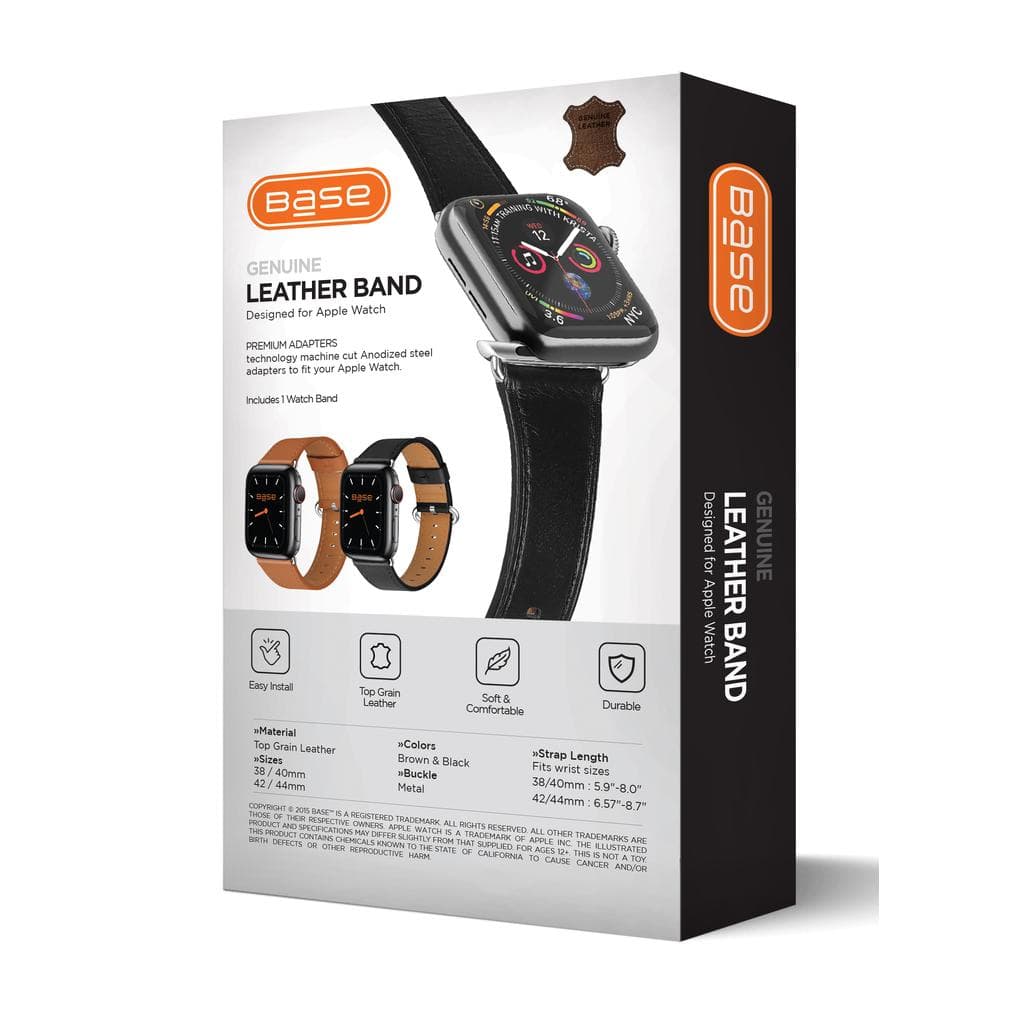 Full-Grain Leather Watch Band for Apple Series 1/2/3/4/5/6/7/SE - Large (42/44/45mm) - Black