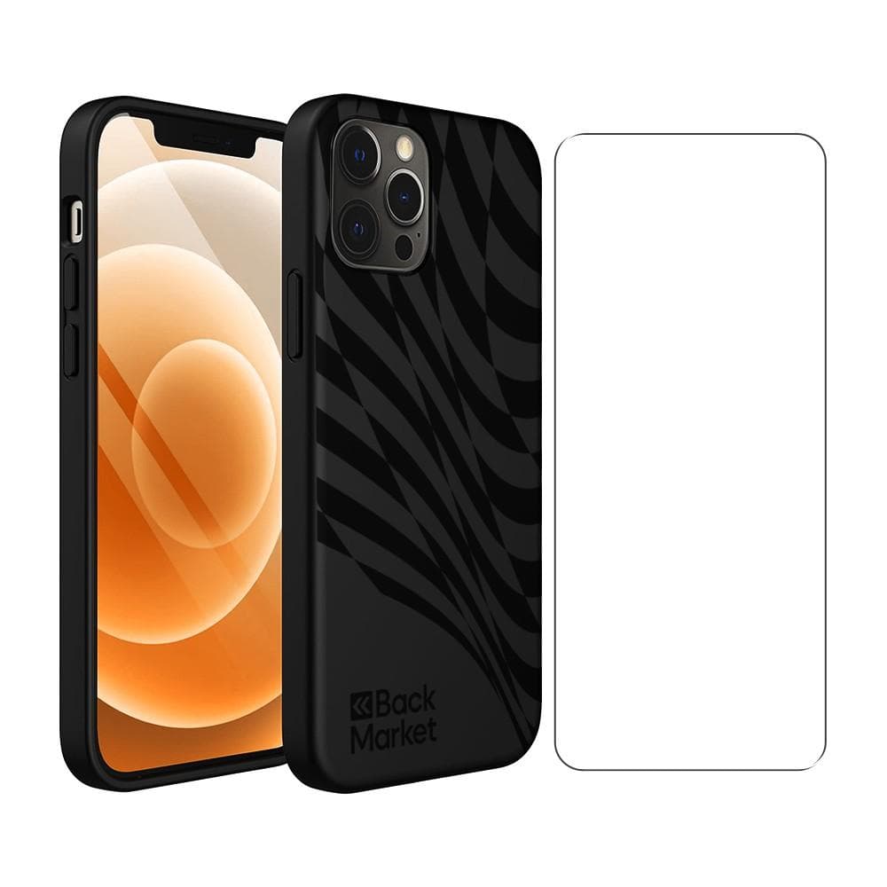 Back Market Case iPhone 12 / iPhone 12 Pro and protective screen - 100% Biodegradable - Black Wave