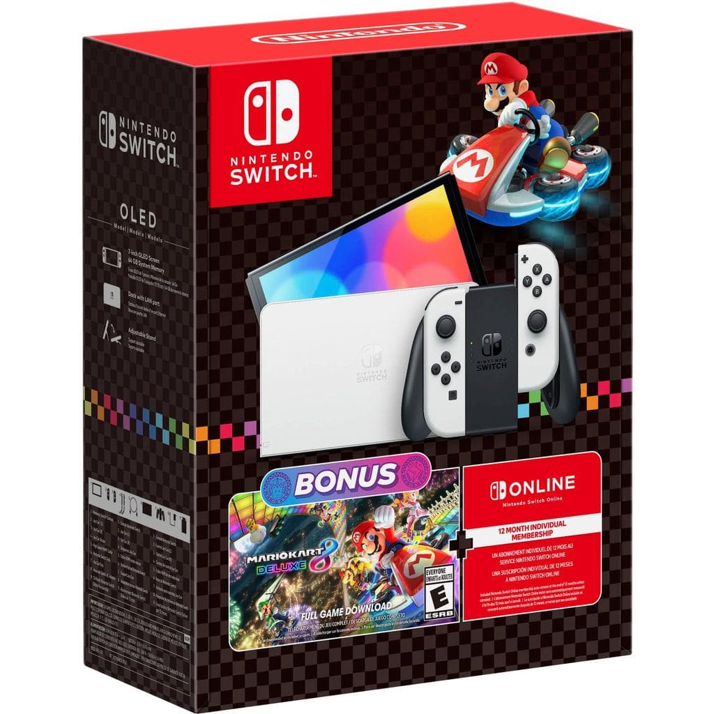 Switch OLED 64GB - White + Mario Kart 8 Deluxe