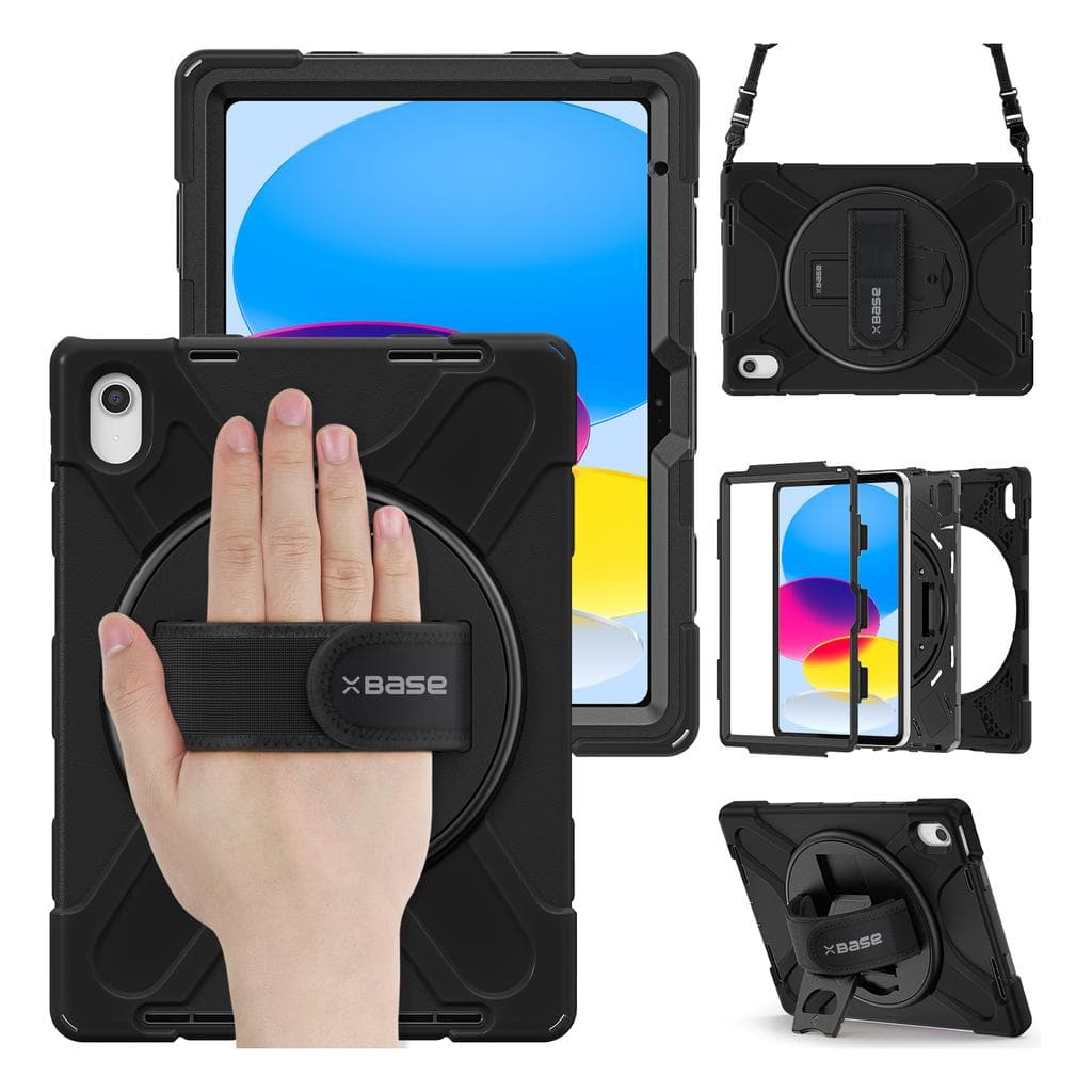 Heavy Duty Case for iPad 10 & 11 Gen w/ Hand Strap, Shoulder Strap & Kickstand