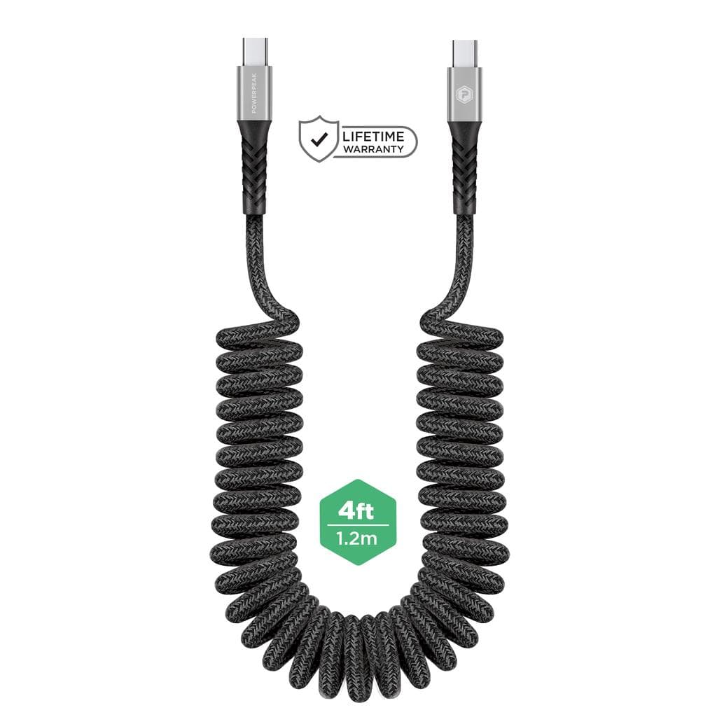 Powerp Type C To C Coiled Charge & Sync Cable - 4ft Cable