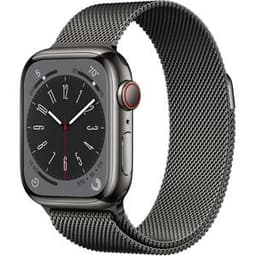 Apple Watch Series 8 (2022) GPS + Cellular 41 mm - Acier inoxydable Argent - Bracelet milanais Noir