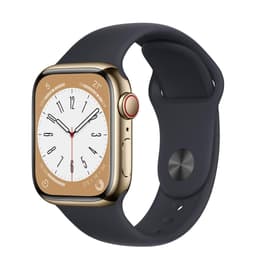 Apple Watch Series 7 (2021) GPS + Cellular 45 mm - Acier inoxydable Or - Bracelet sport Noir