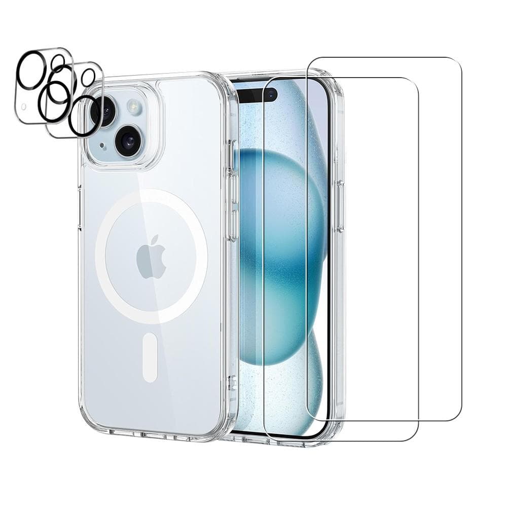 Coque iPhone 15 et 2 écrans de protection - TPU - Transparente