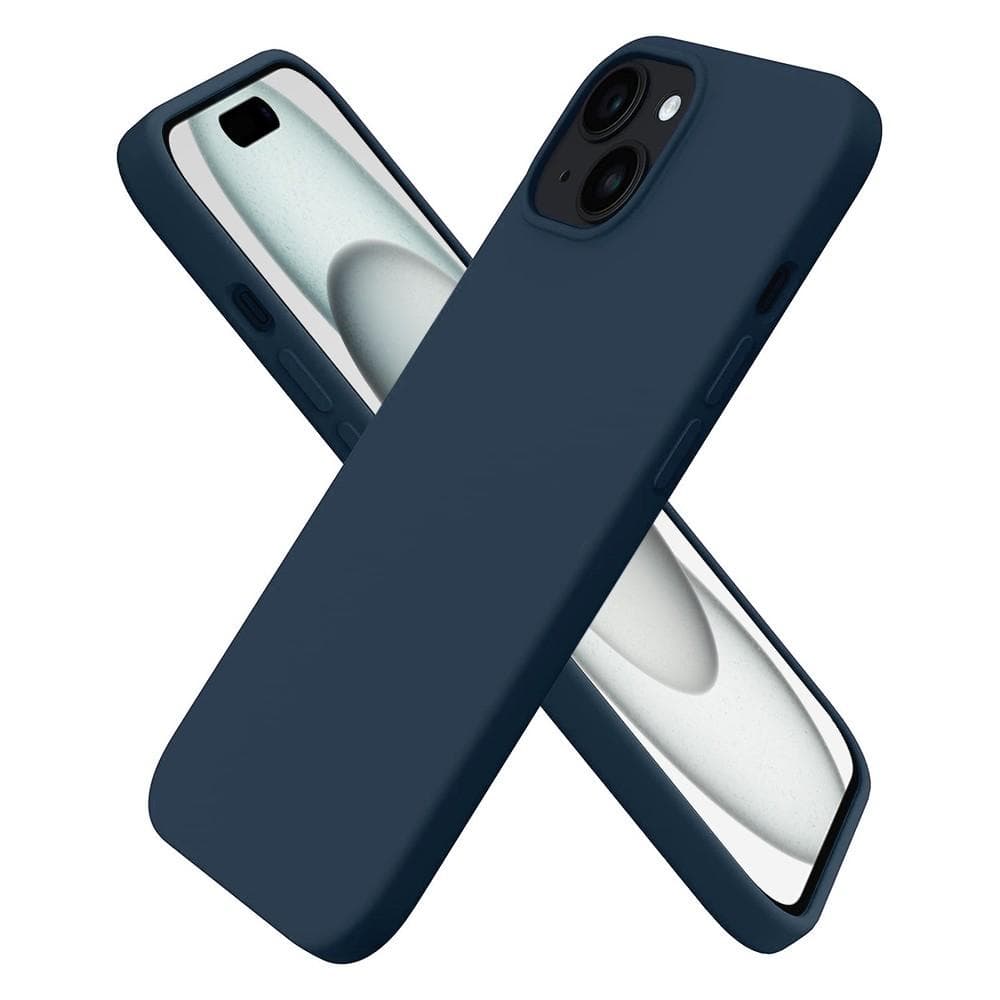 Coque iPhone 15 et 2 écrans de protection - Silicone - Bleu