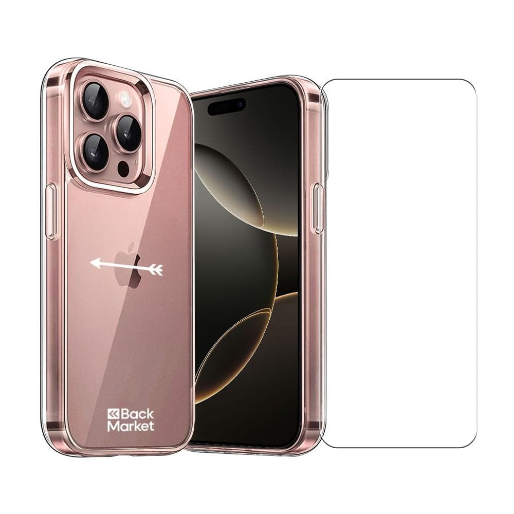 Coque Back Market iPhone 16 Pro et écran de protection - Plastique 60% recyclé - Transparent