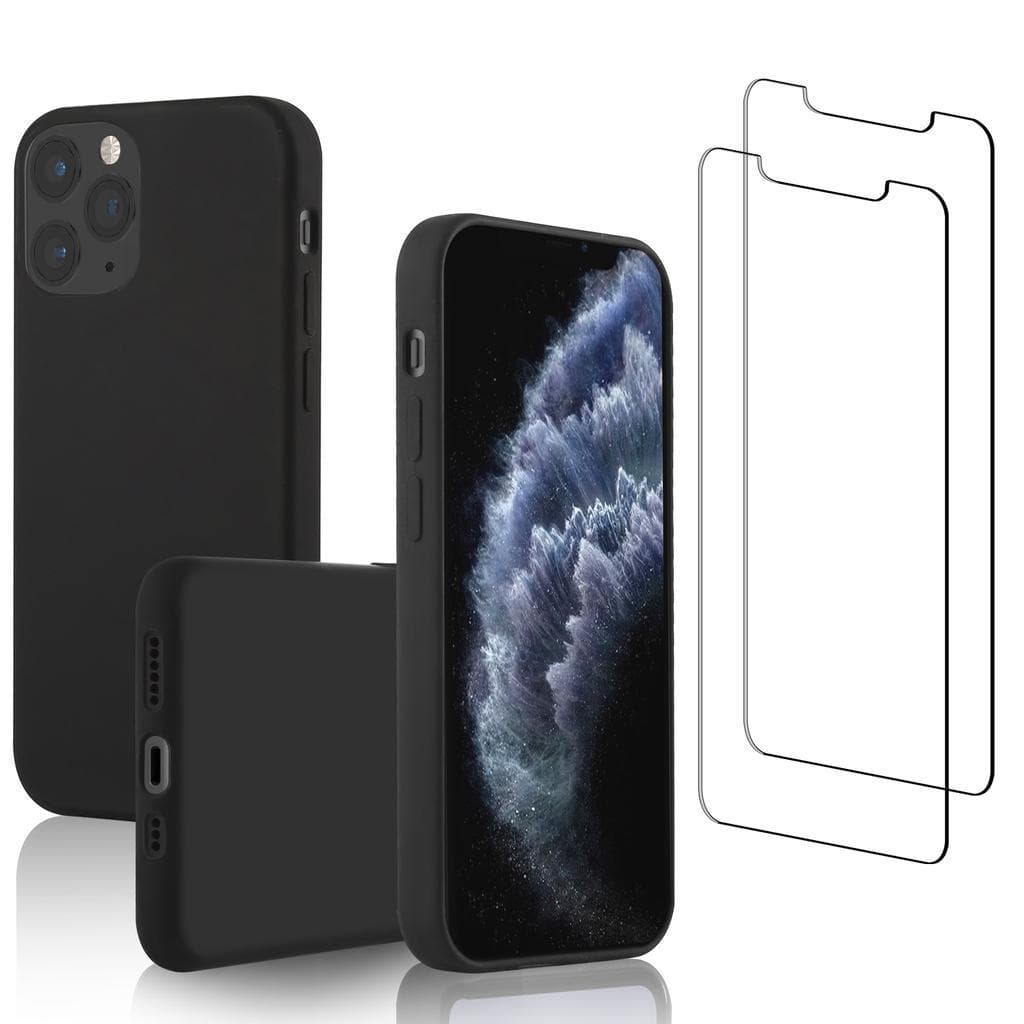 Coque iPhone 11 Pro et 2 écrans de protection - Silicone - Noir