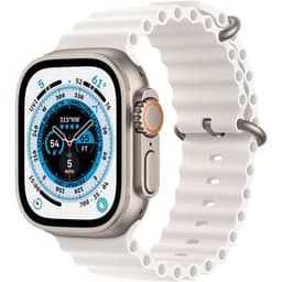 Apple Watch Ultra (2022) GPS + Cellular 49 mm - Titane Titane naturel - Bracelet Océan Blanc